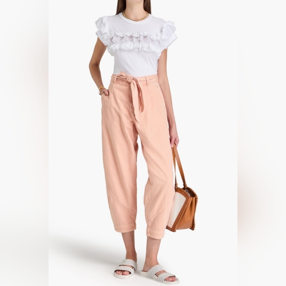 Zimmermann Cropped High-Rise Tapered Peach Jeans Size 0 - Picture 1 of 15